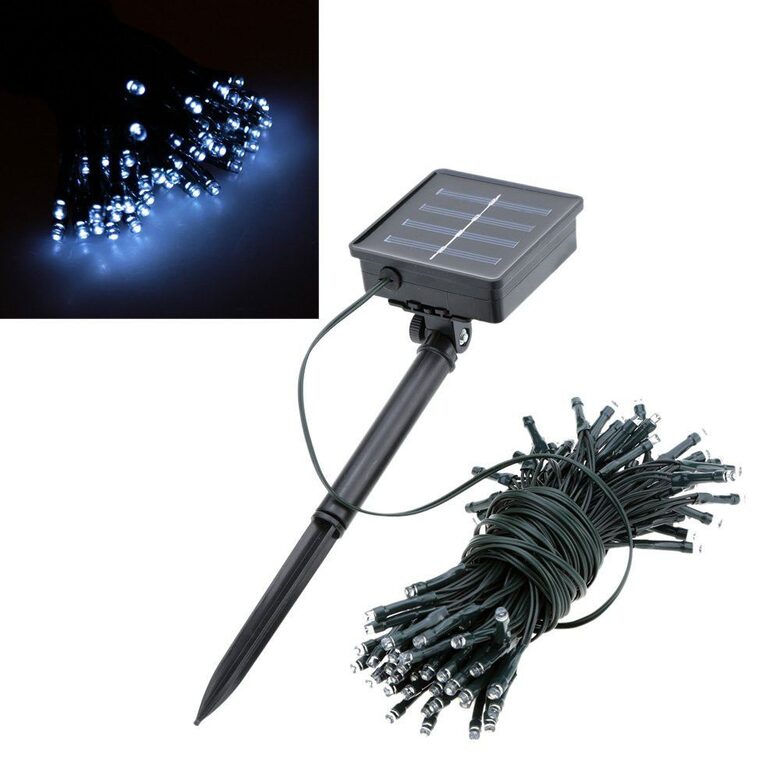 LED lampas dārzam, 100 gab ar saules paneli uzlādei, 10m gara virtene